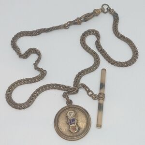 * vintage antique Mens Odd Fellows watch fob FLT logo gold tone chain